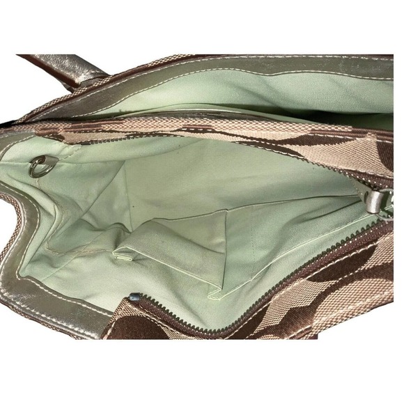 Coach Signature Hampton Madeline Handbag #A0873-11557 Khaki Silver Purse - Picture 9 of 16